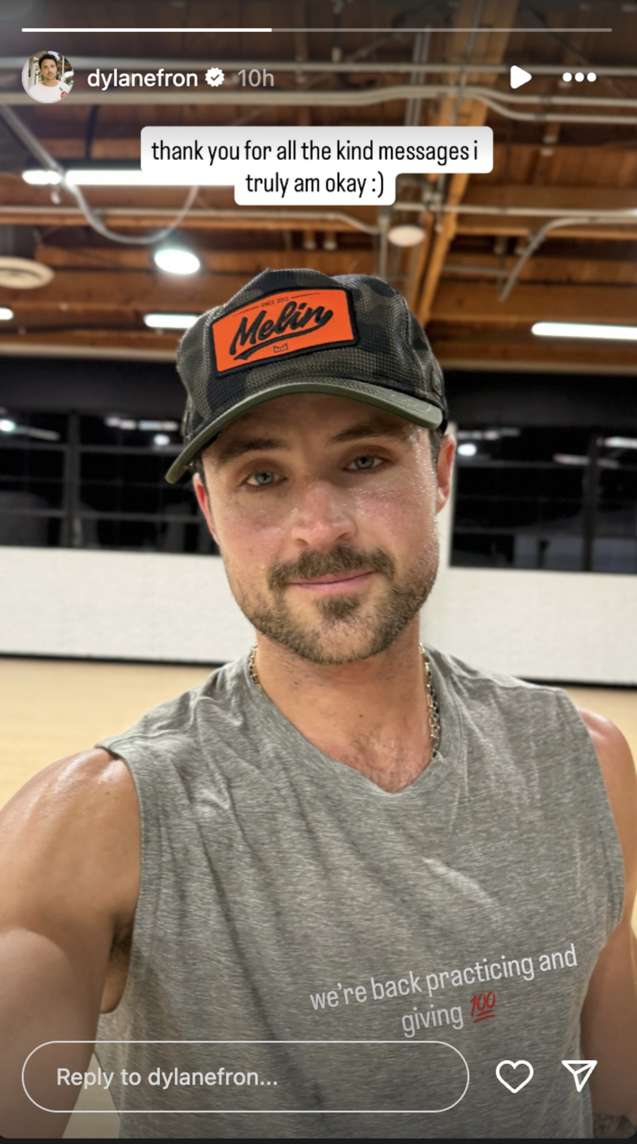 Dylan Efron shares a selfie to update fans who expressed concern about the broken nose he suffered during rehearsals for Dancing with the Stars Season 34.