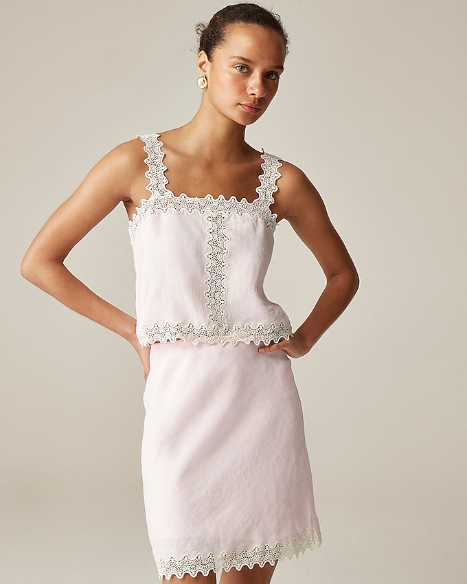 Lace-Trim Squareneck Tank Top in Linen