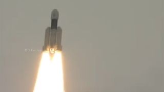The India Space Research Organisation's Chandrayaan-2 moon orbiter, lander and rover launch into space atop a Geosynchronous Satellite Launch Vehicle Mark III-M1 rocket from the Satish Dhawan Space Centre on Sriharikota Island on July 22, 2019.