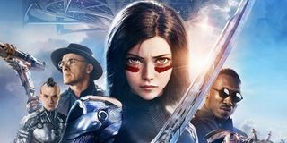 Alita: Battle Angel characters lined up in front of Zalem