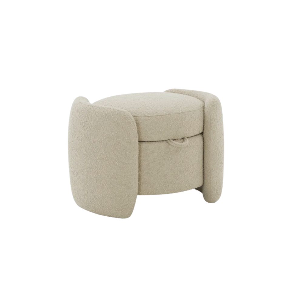 cream boucle storage ottoman
