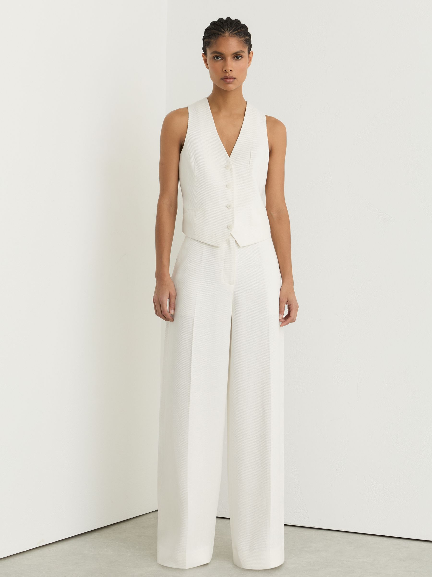 Linen-Blend Wide-Leg Trousers in White