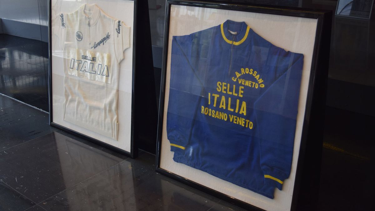 Old team jerseys adorn the Selle Italia offices