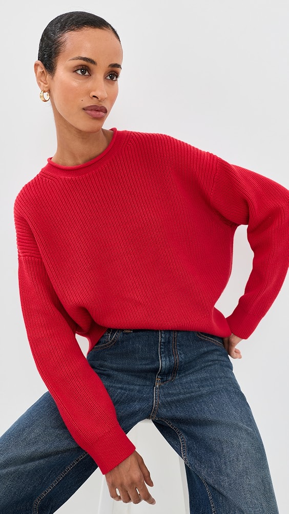Arden Rollneck Cotton Pullover - Pomegranate Seed