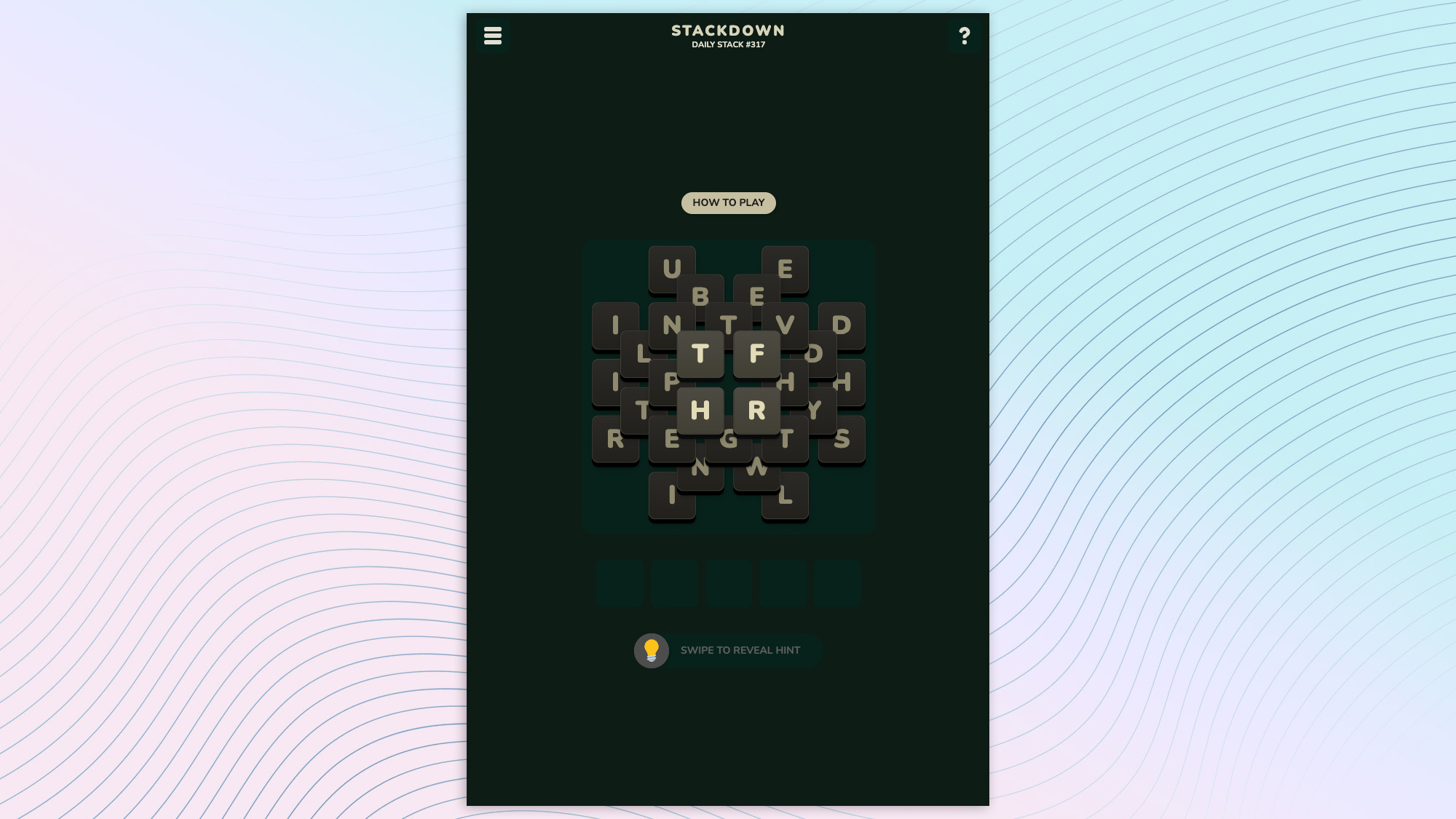 A screenshot of Waffle, Stackdown and One Word Search