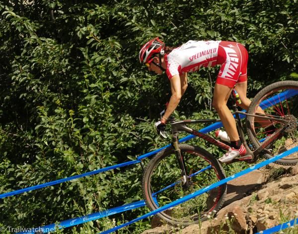 Lea Davison (Specialized) makes her last trip down the rock garden