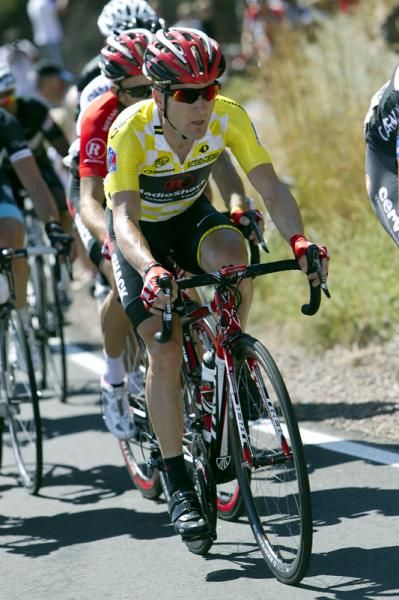 Race leader Levi Leipheimer (RadioShack) climbs in the front group up Lookout Mountain.