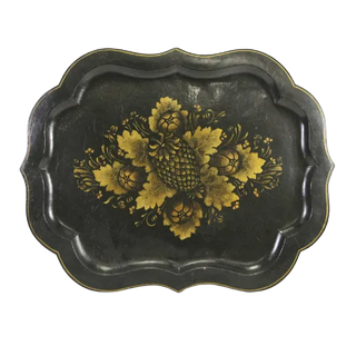 black serving tray with floral motif