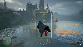 Best Hogwarts Legacy mods - character riding broom with visual guide
