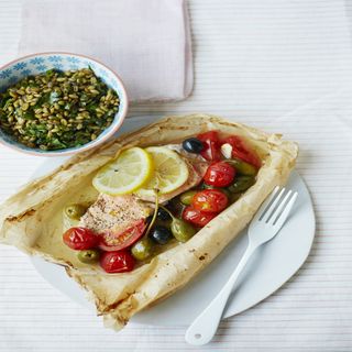 Baked Salmon Provencale with Freekah