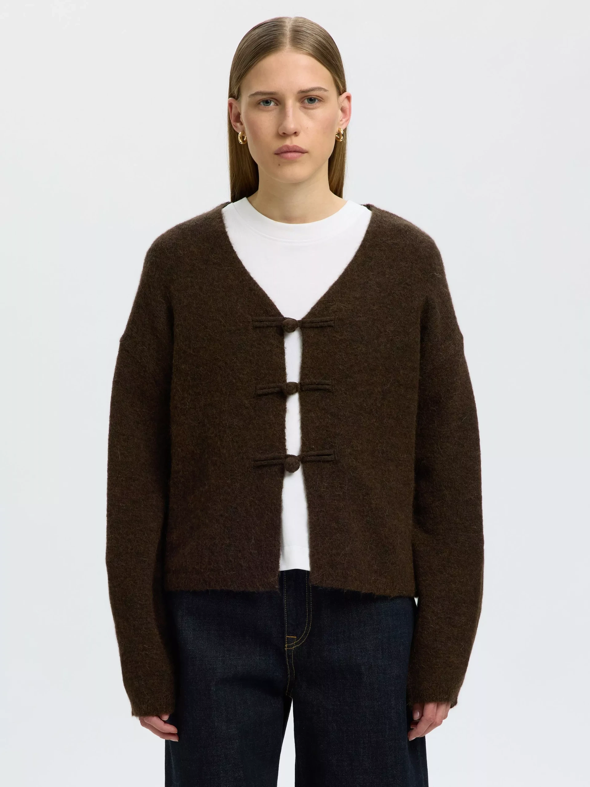 Selected Lulu Duffle Cardigan, Dark Brown