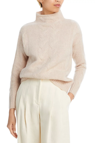 C by Bloomingdale's Cashmere Mock Neck Cable Cashmere Sweater (Was $198) 