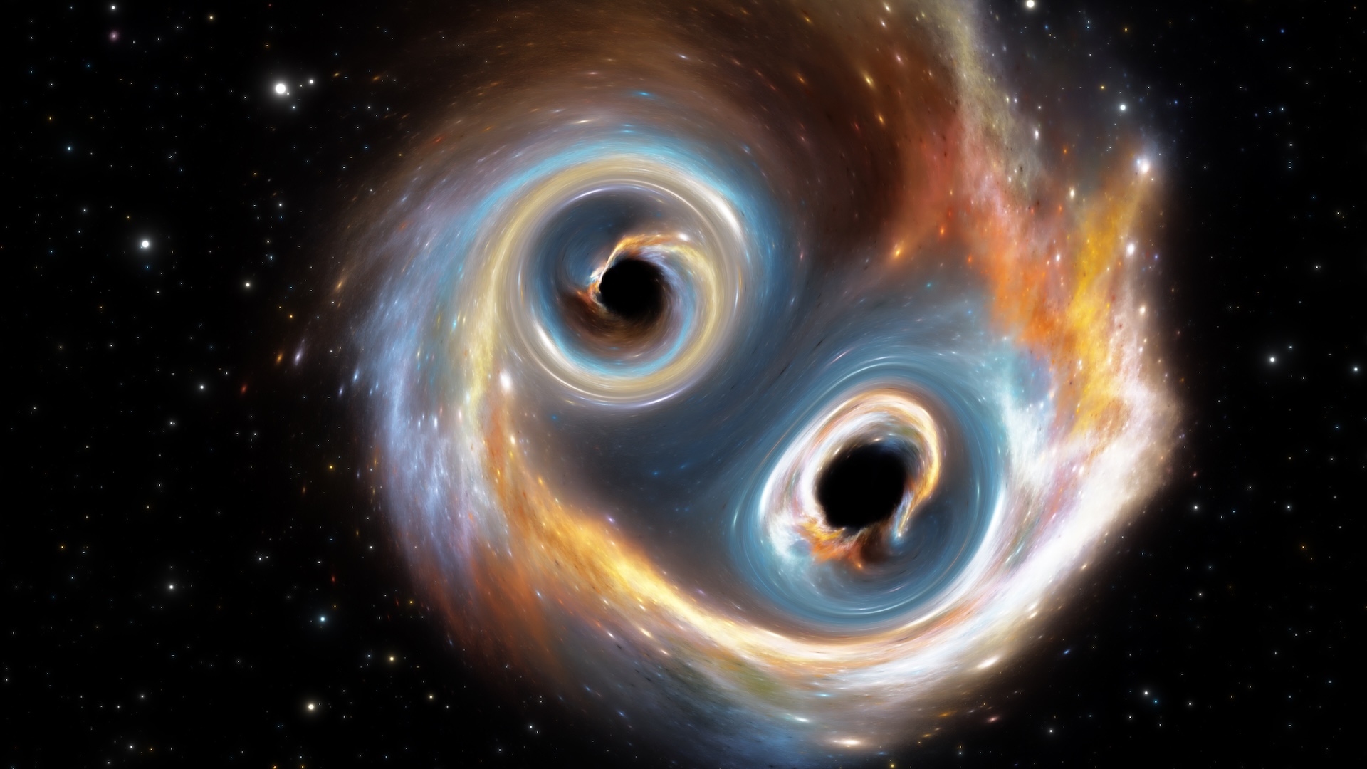 An illustration of a black hole merger