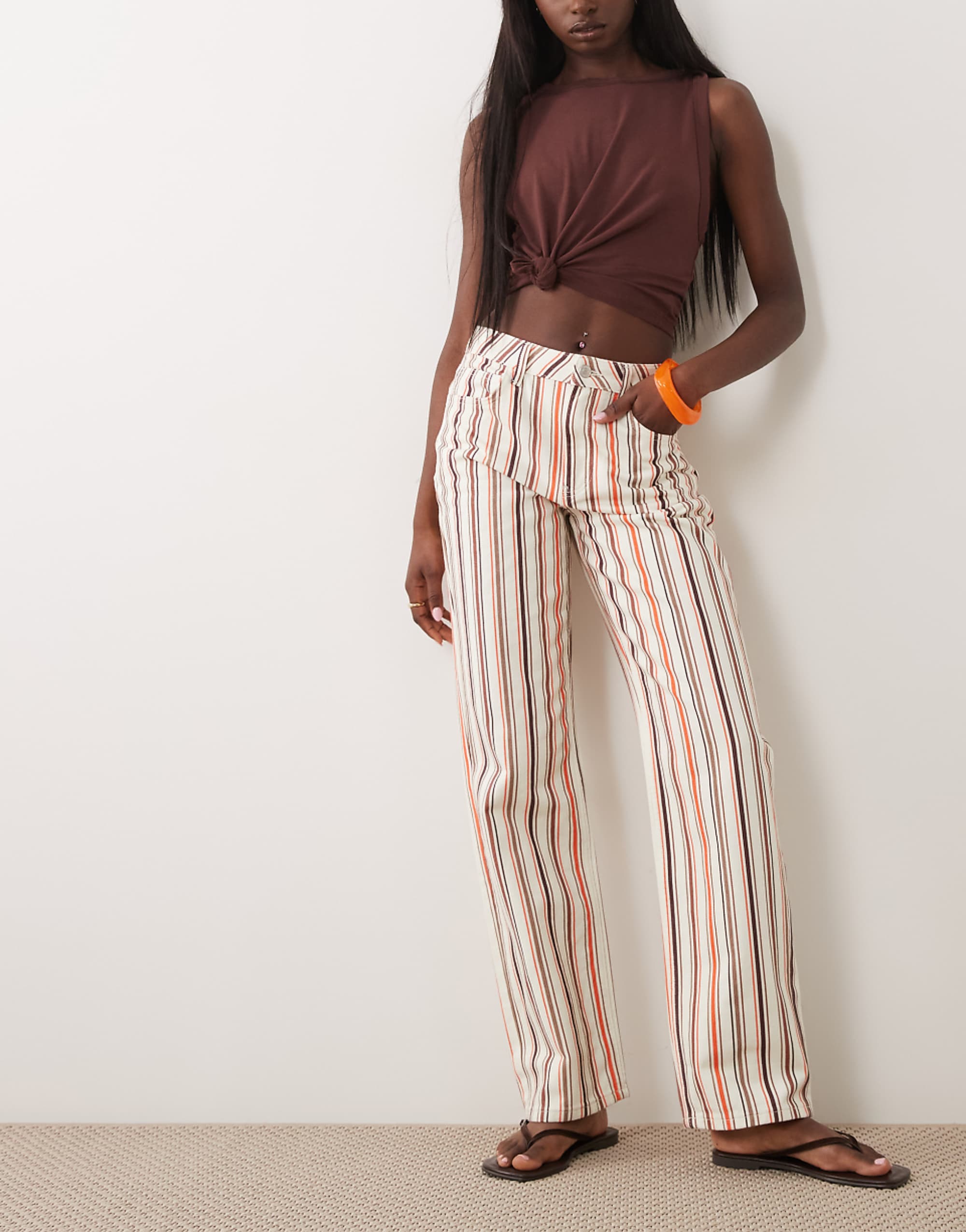 Asos Deisgn Straight Jeans in Natural Striped Print