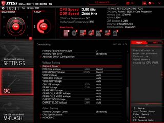 An MSI motherboard BIOS with CPU voltage settings highlighted