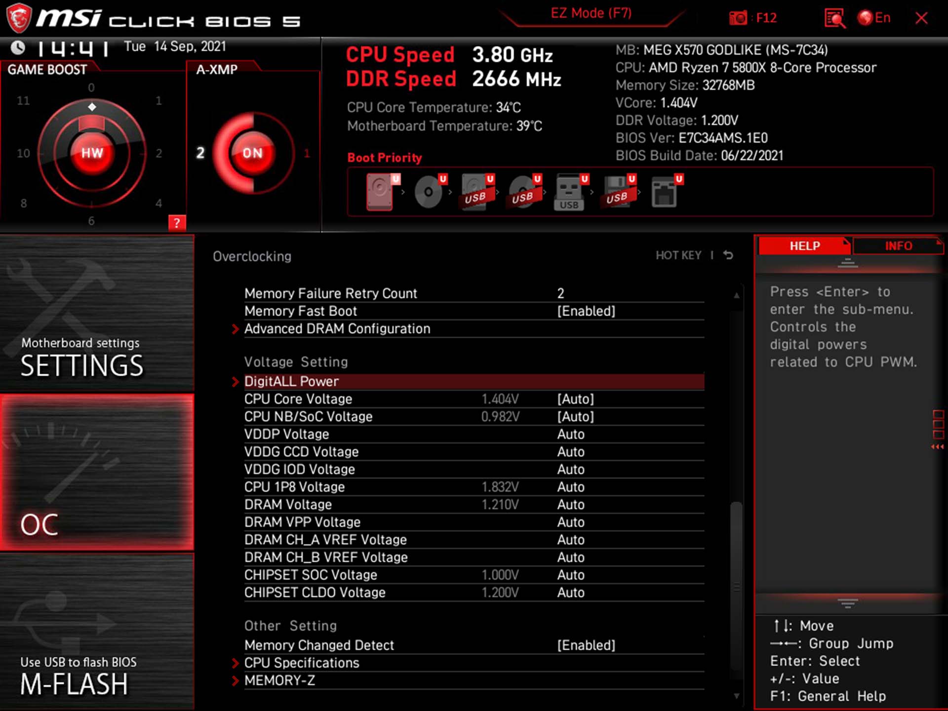 An MSI motherboard BIOS with CPU voltage settings highlighted