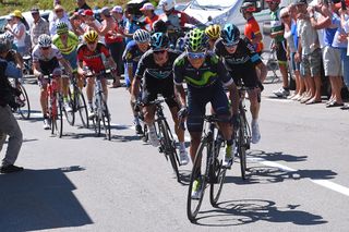 Nairo Quiintana (Movistar) pushes the pace on the Peyresourde