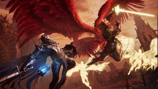 Lords of the Fallen hands-on; a knight fights a demon in a fantasy video game made with Unreal Engine 5