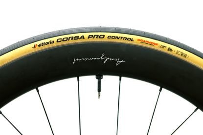 a close up of a tanwall road bike tyre