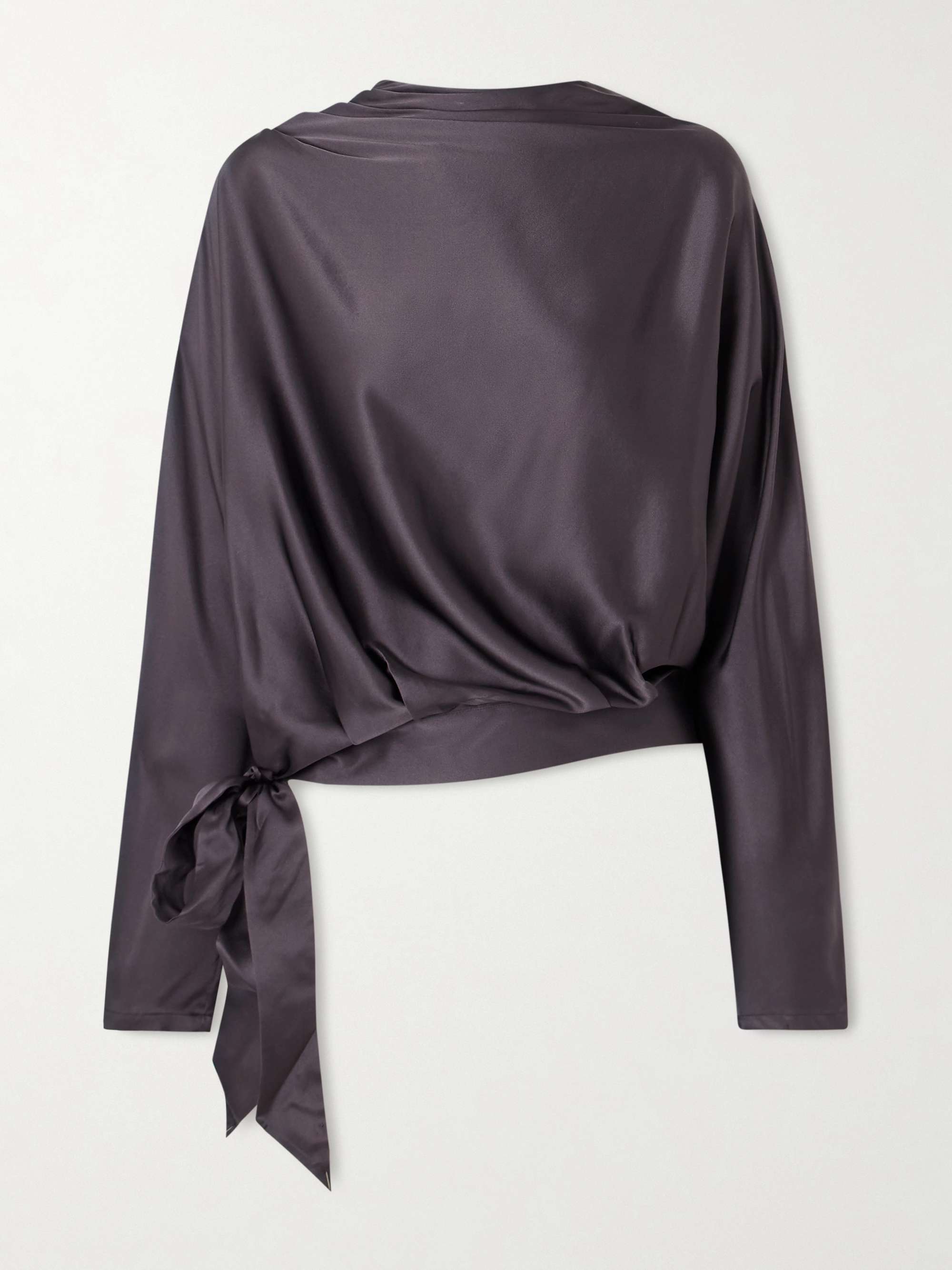STAUD Phoebe Draped Silk-Blend Satin Blouse