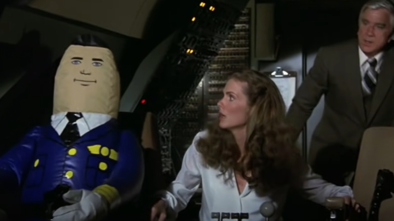 Elaine looking baffled at the inflatable co-pilot in Airplane!