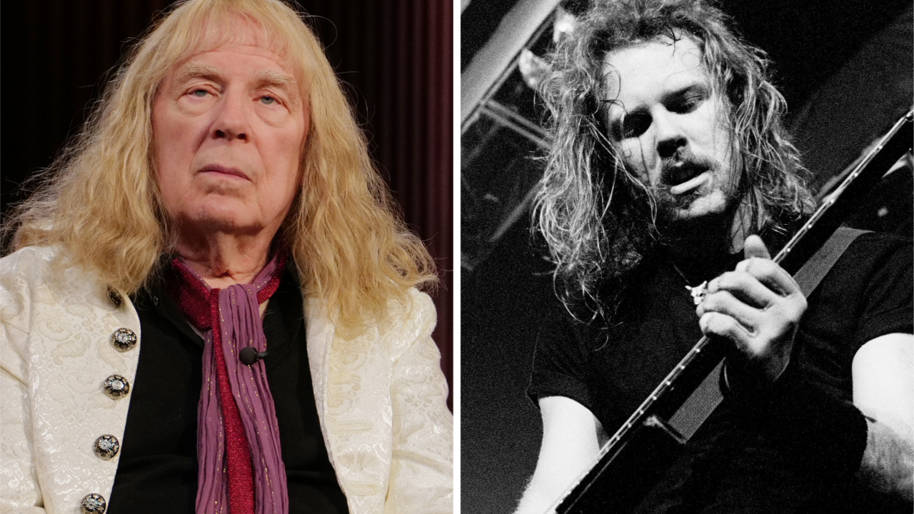 David St Hubbins of Spinal Tap in 2025, and James Hetfield performing onstage with Metallica in 1992
