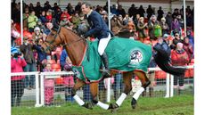 Sam and Paulank Brockagh celebrate victory at Badminton 2014.
