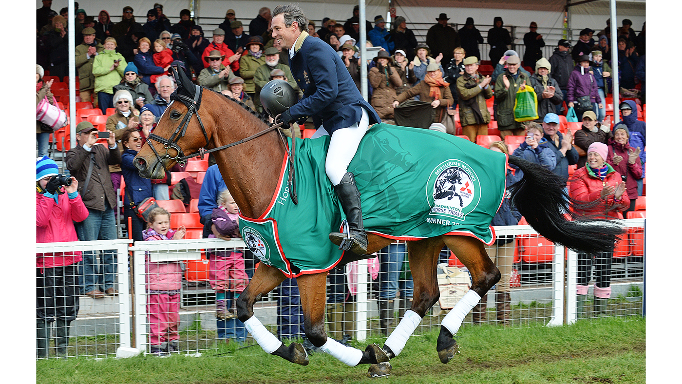 Sam and Paulank Brockagh celebrate victory at Badminton 2014.