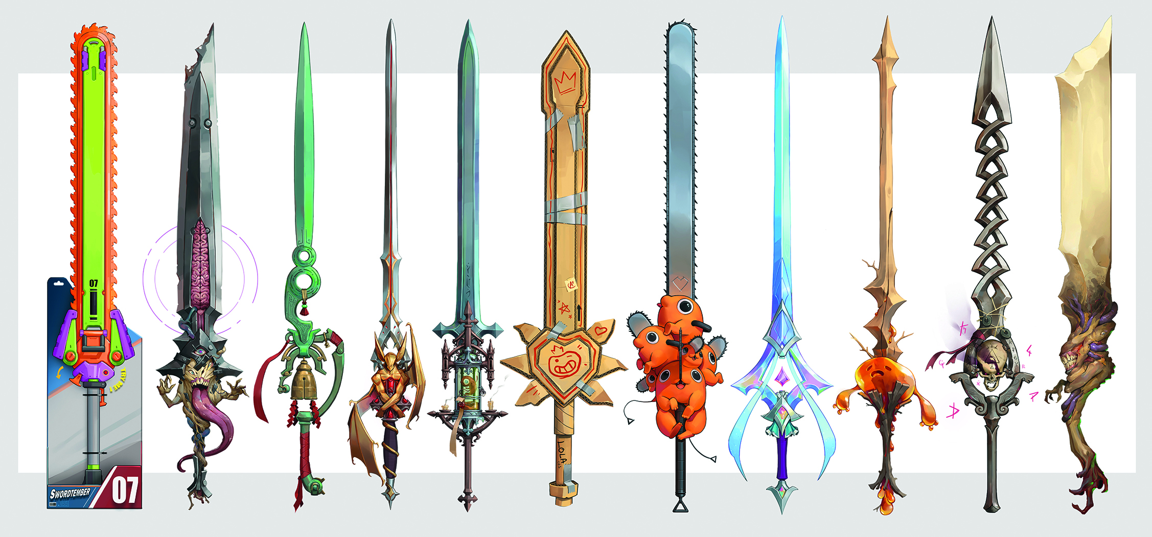 Concept art showing a series of sword designs