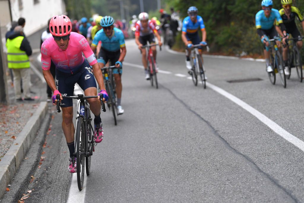 Michael Woods (EF Education First) puts in an attack early on the final ascent of the Superga