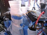 Pouring into the styrofoam cup is easier.