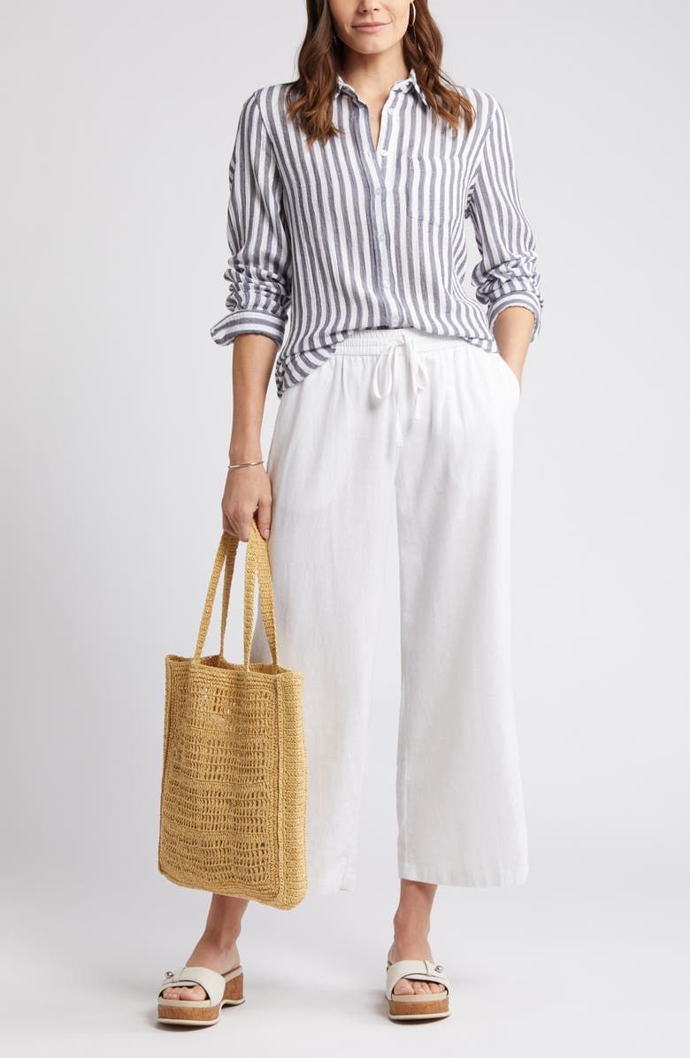 Drawstring Wide Leg Linen Blend Pants