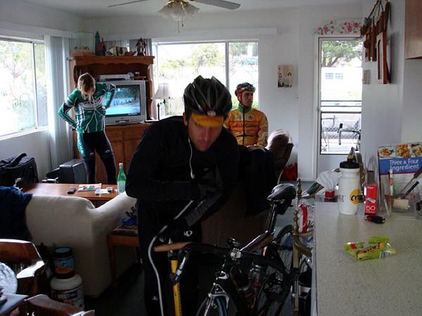 Rebecca Much getting ready to ride in Carpinteria, California