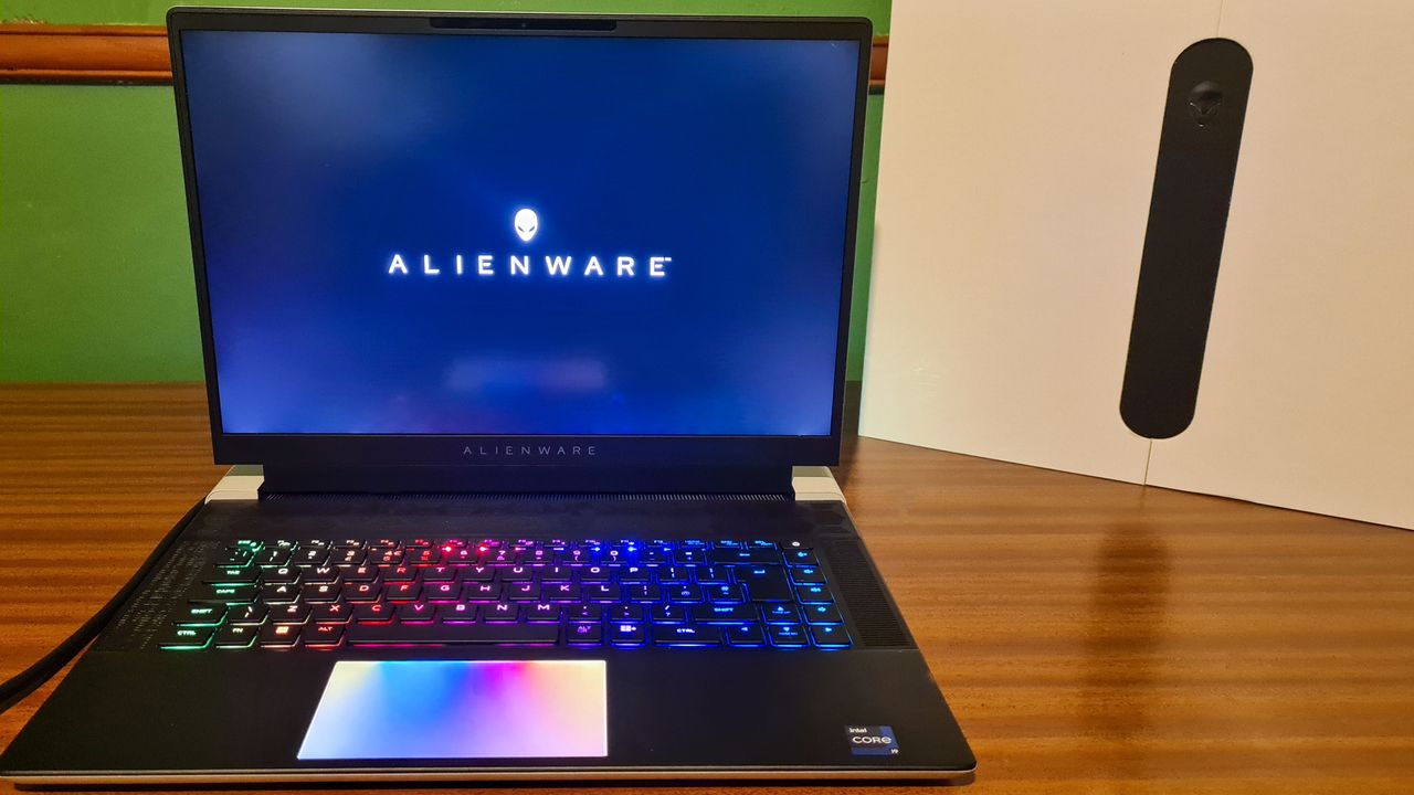 Alienware x16 on a wooden desk