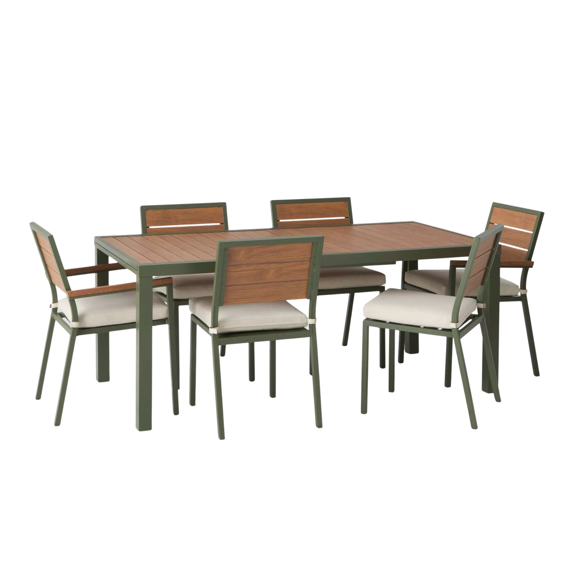 John Lewis, Platform 6-Seater Wood-Effect Extending Garden Dining Table &amp;amp; Chairs Set in Green