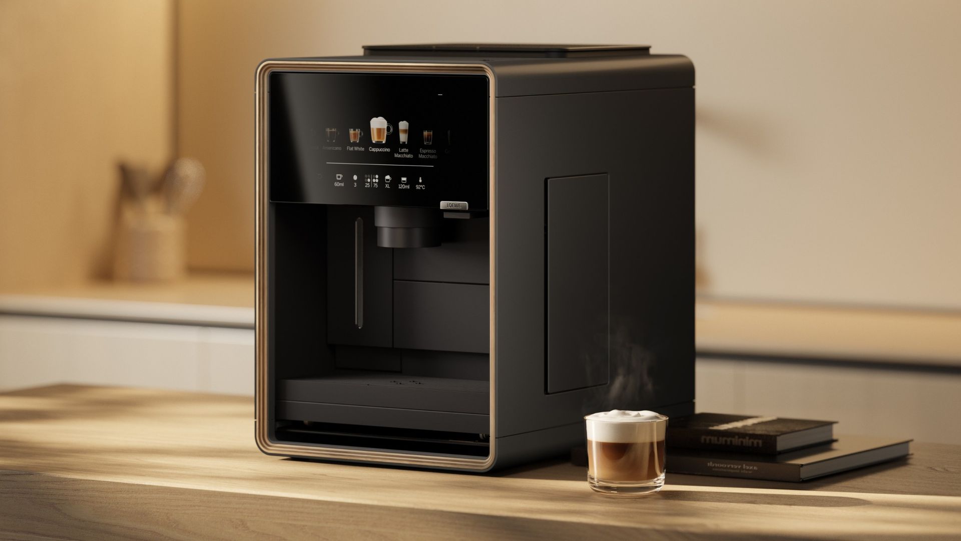 Loewe aura.matic espresso machine on kitchen counter