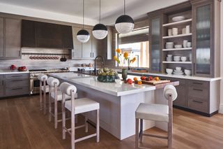 Grey and white kitchen with large kitchen island