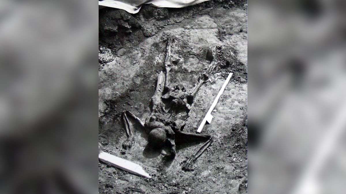 This skeleton of a soldier was found on a beach at Herculaneum in 1982. Recent research suggests that the soldier may have been part of a rescue mission. 