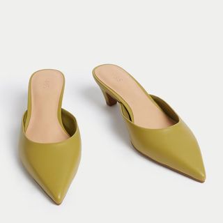 Cut out image of olive green leather mules from M&S