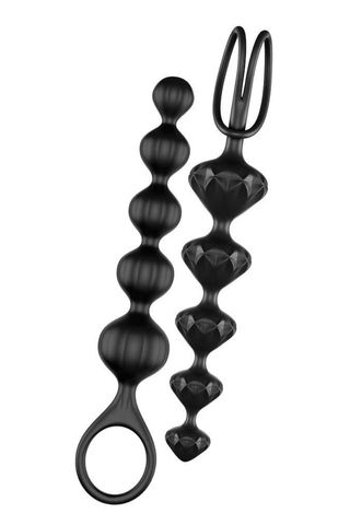 pair of black anal beads with loops at the ends