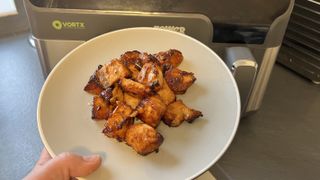 air fryer salmon bites on a plate