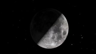 An depiction of the first quarter moon as it will appear on Feb. 27.