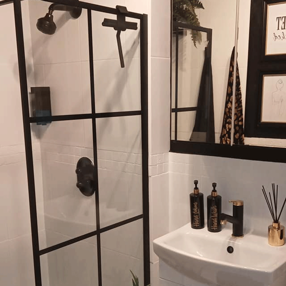 bathroom with black fittings
