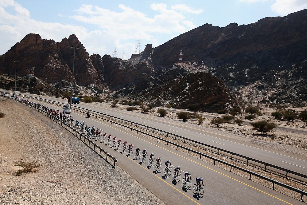 he peloton rides through the Oman countryside during stage two of the 2016 Tour of Oman