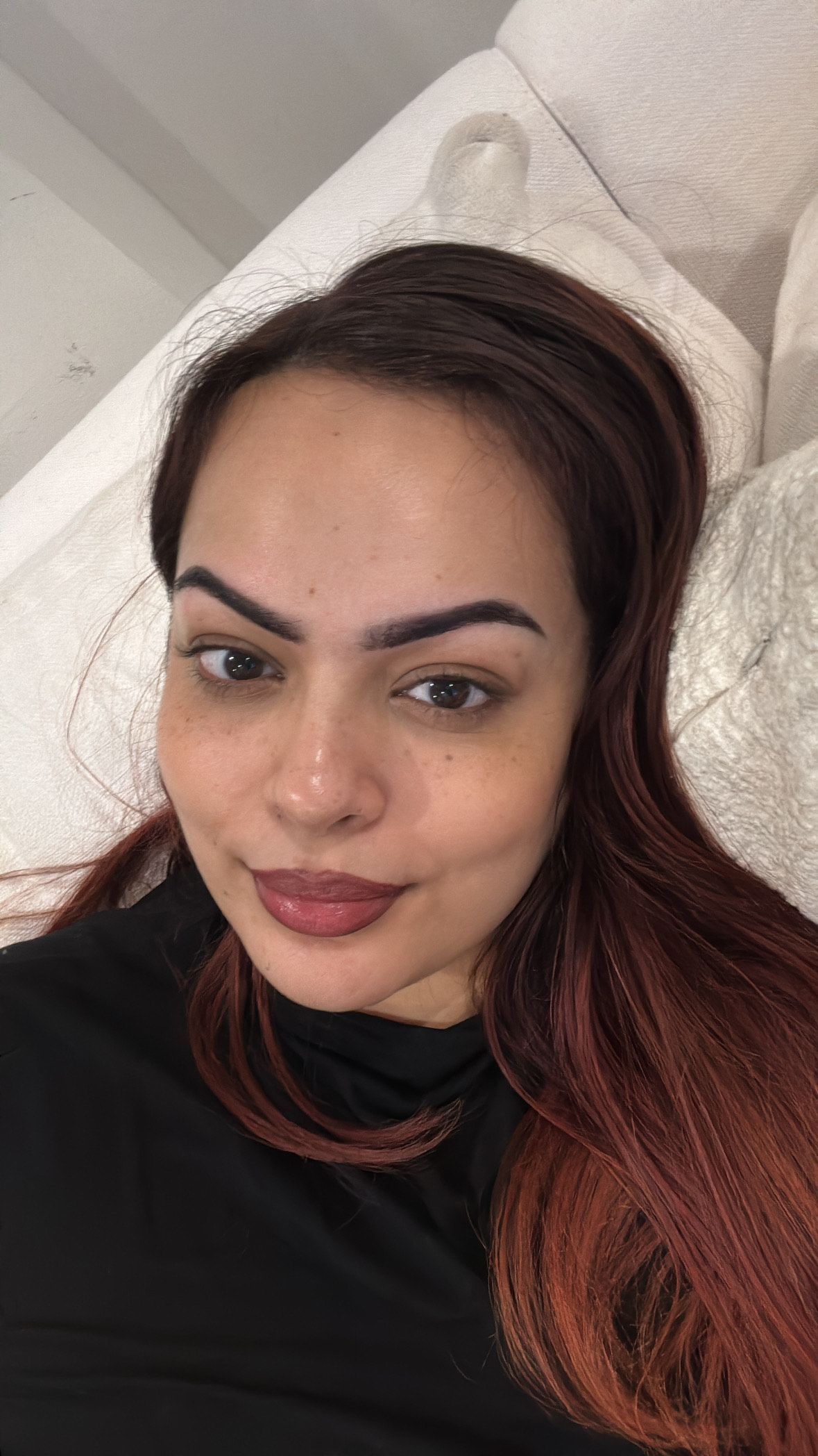 Kish, a Marie Claire tester, before applying Makeup By Mario Master Pigment Pro&trade; Eyeliner Pencil
