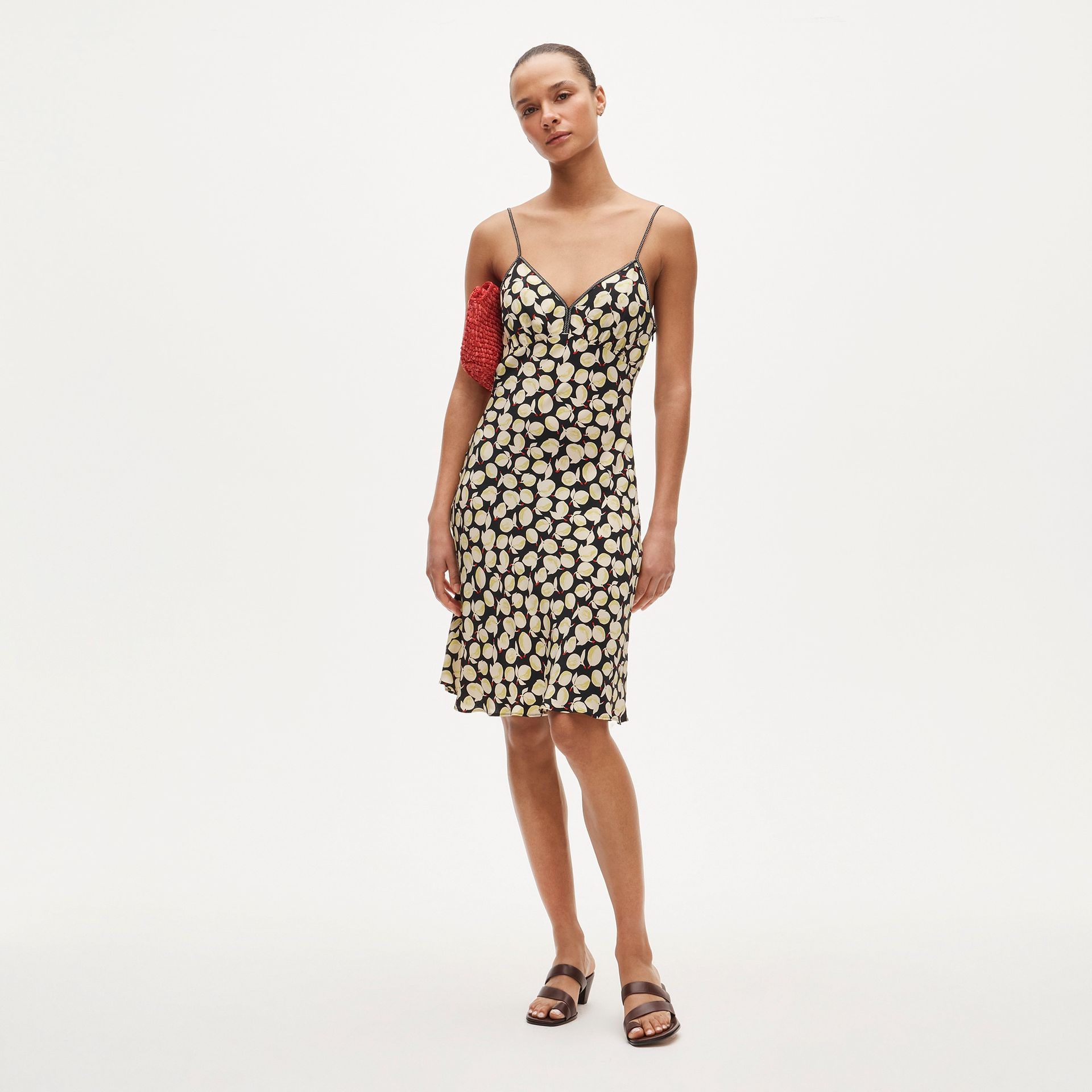 Slip Dress in Lemon-Print Crepe De Chine