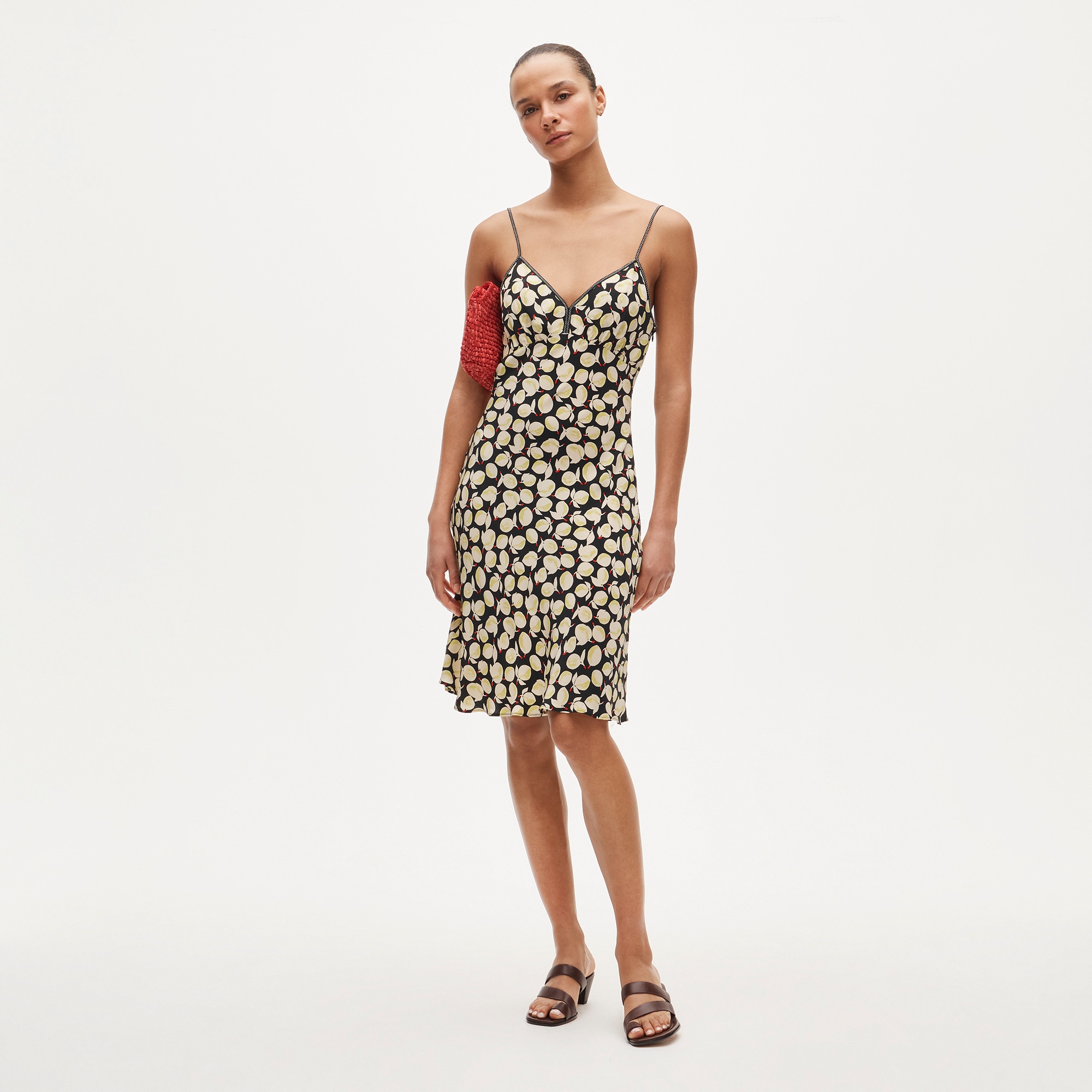 Slip Dress in Lemon-Print Crepe De Chine