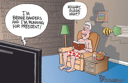 Political Cartoon U.S. Bill Clinton Hillary Bernie Sanders 2020 Presidential election