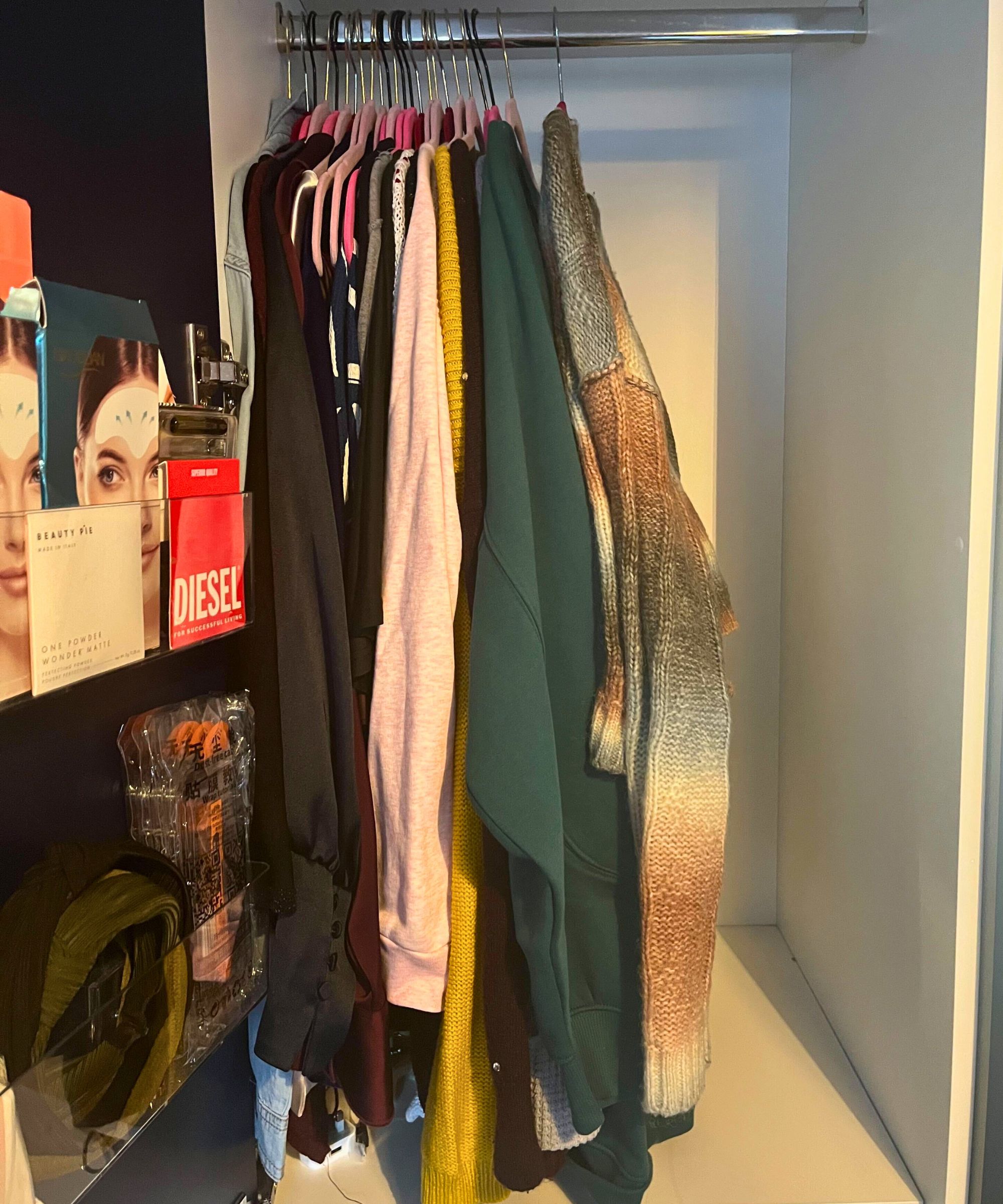 My small hanging rail after I used the Threshold Test. Half the rail is now free and there is so much space to better organize the remaining sweaters