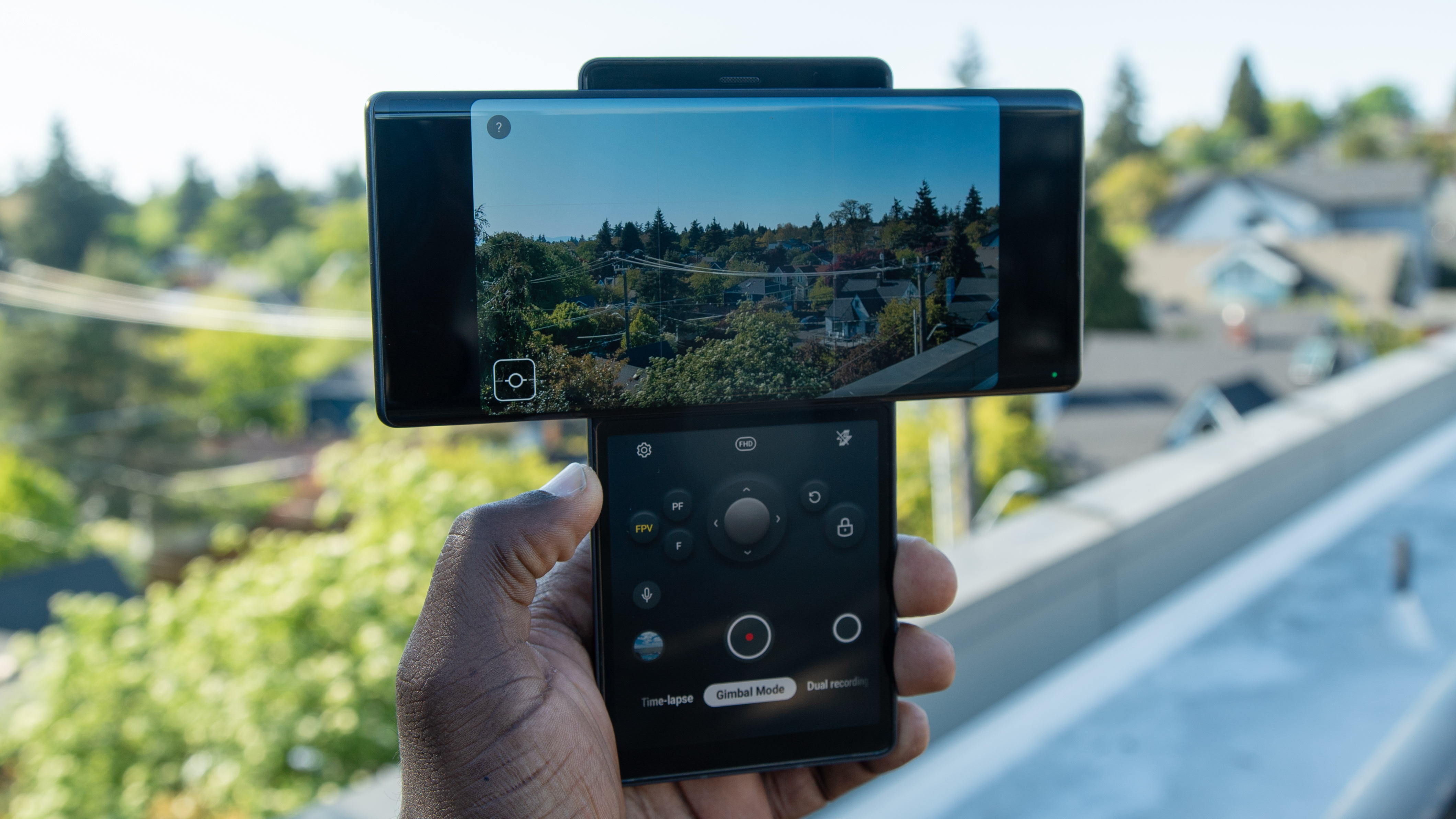 The LG Wing outside in Gimbal Mode